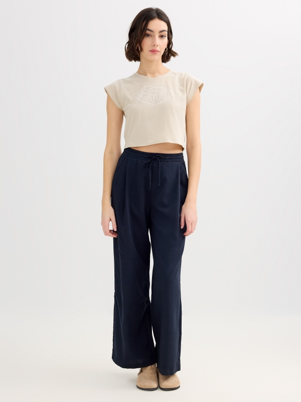 Cotton lettering t-shirt taupe front view