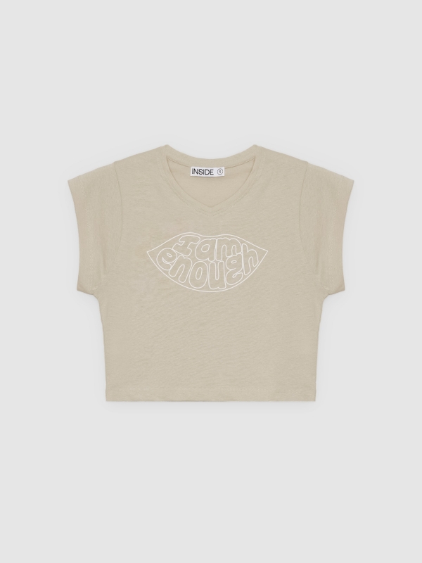  Camiseta lettering algodão taupe vista frontal