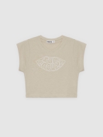 %Pto% Camiseta lettering algodão taupe vista frontal