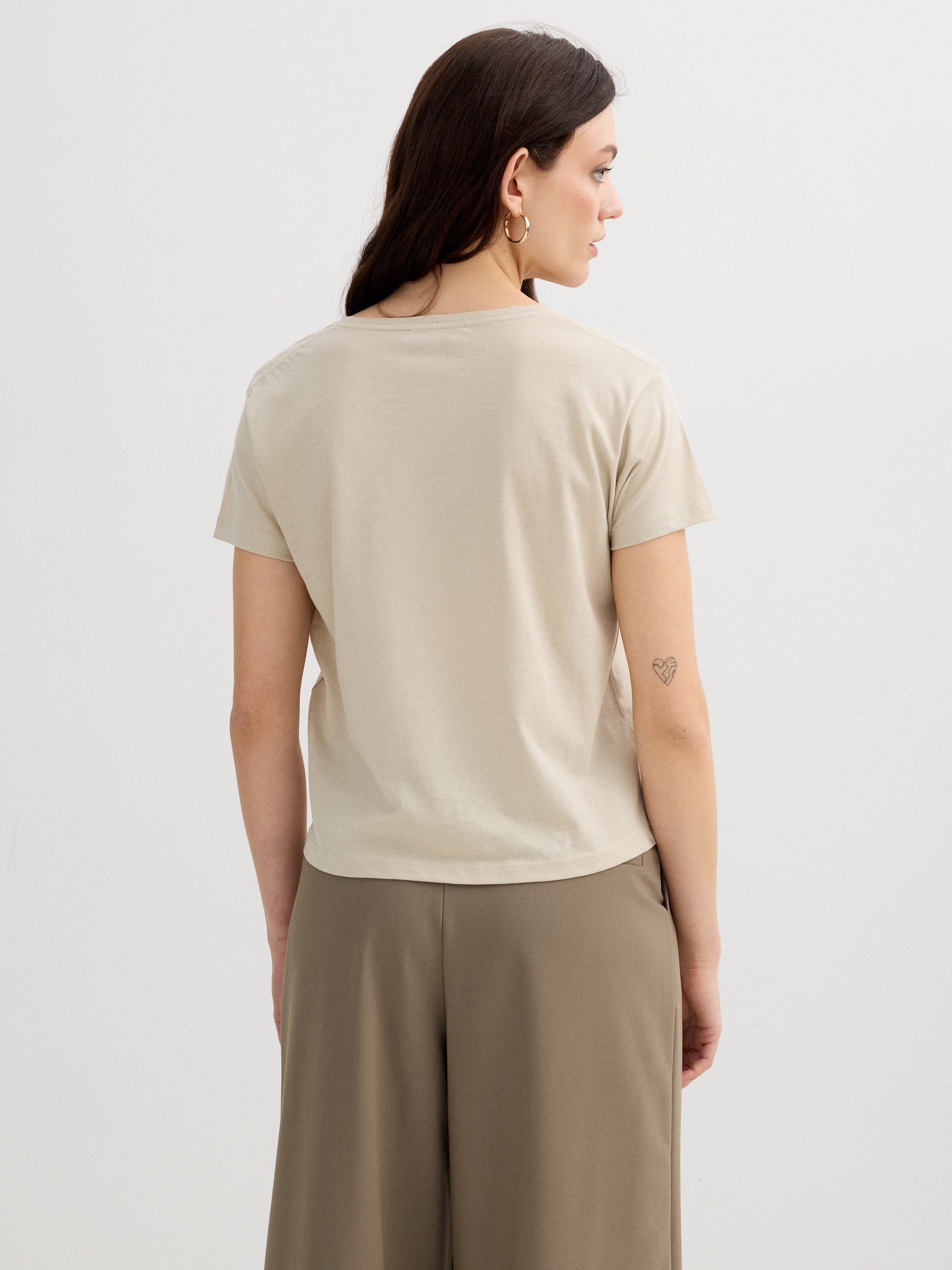 Camiseta algodón tropical taupe vista media frontal