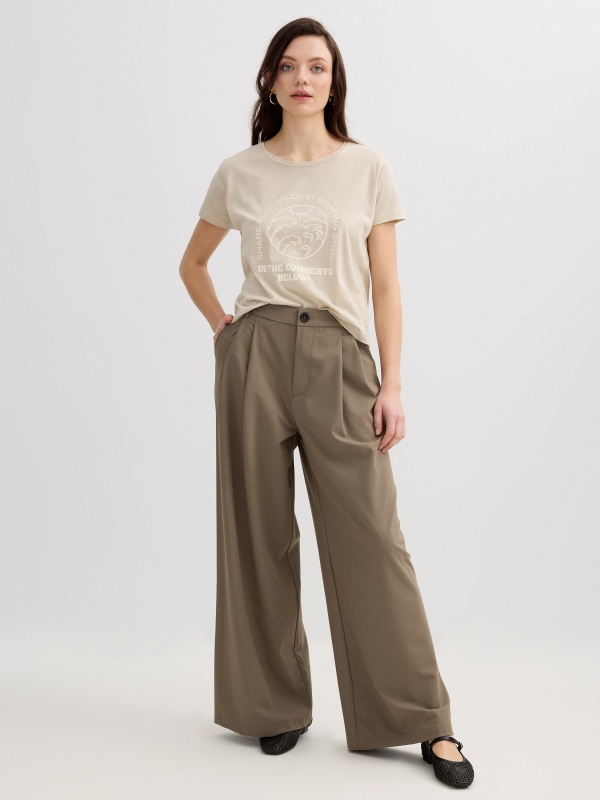 Camiseta algodão tropical taupe vista geral frontal