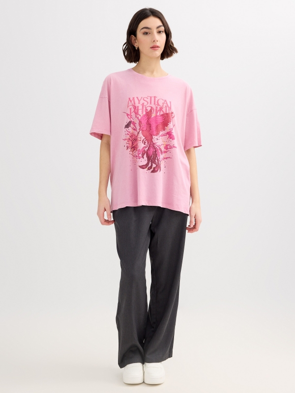 Camiseta oversized rosa púrpura pastel vista geral frontal