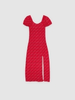 %Pto% Vestido midi flores escote corazón rojo intenso vista frontal