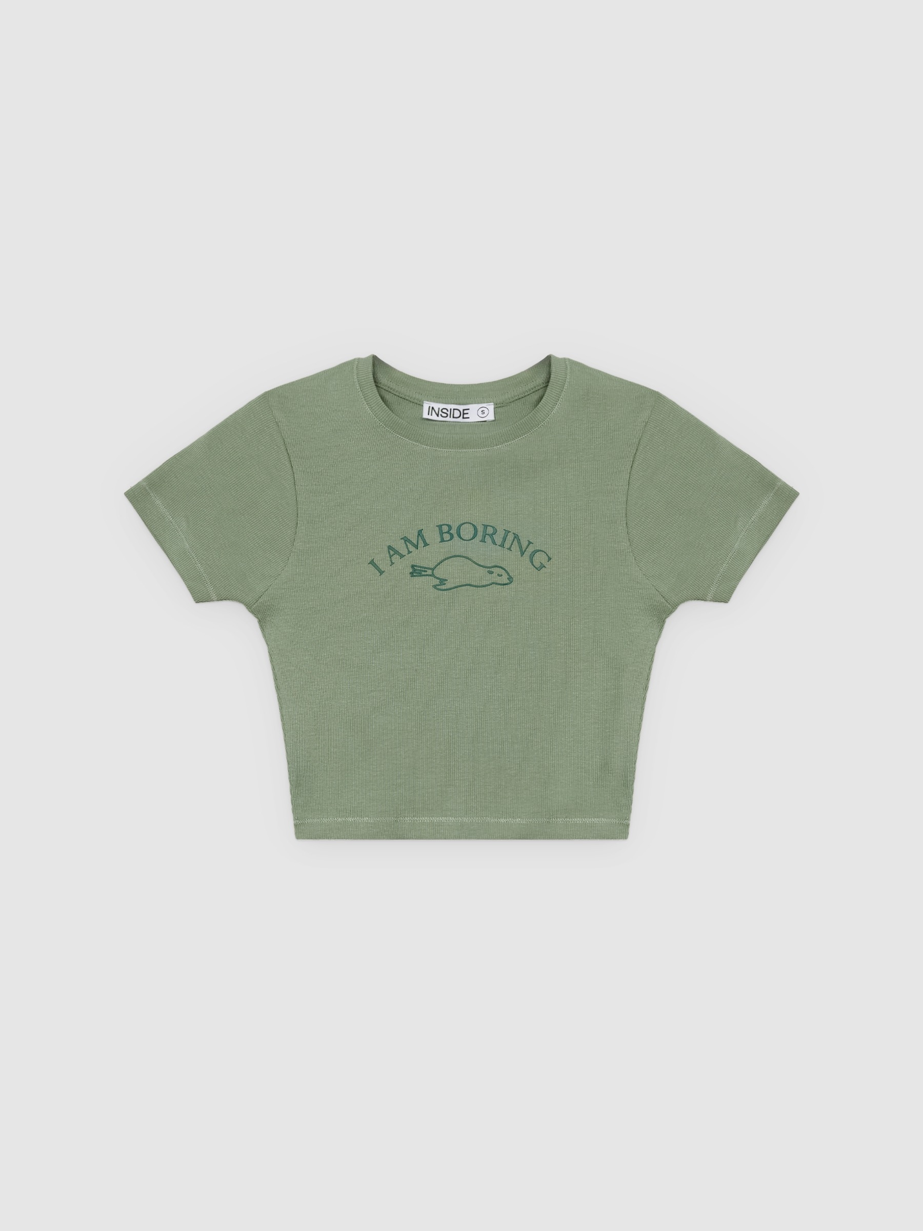 Camiseta crop boring verde grisáceo vista media frontal