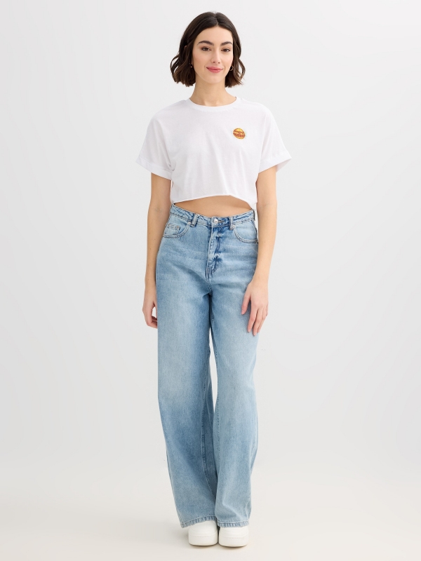 Camiseta cropped happy summer blanco vista general frontal