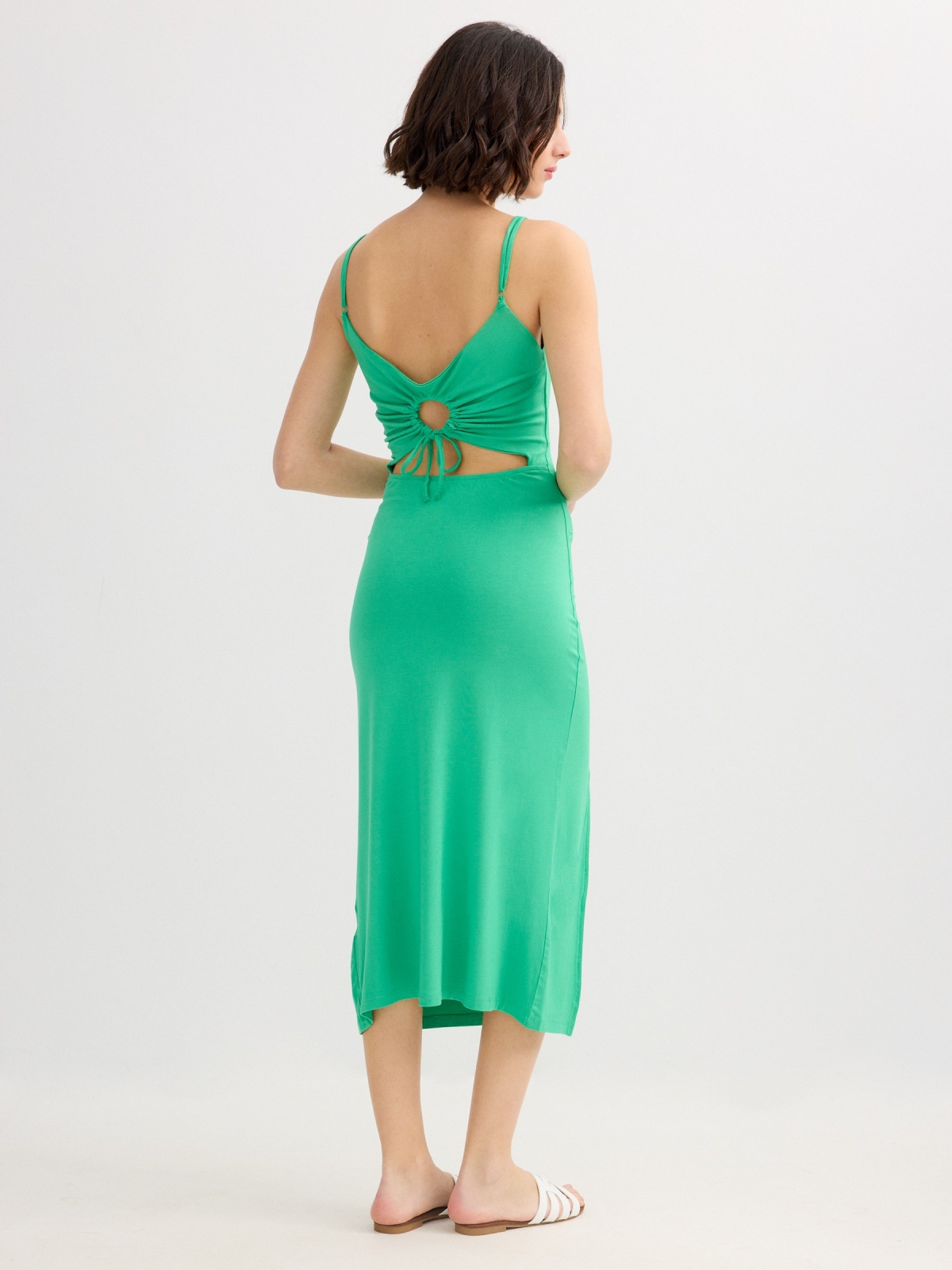 Midi dress with cut-out neckline emerald middle back view