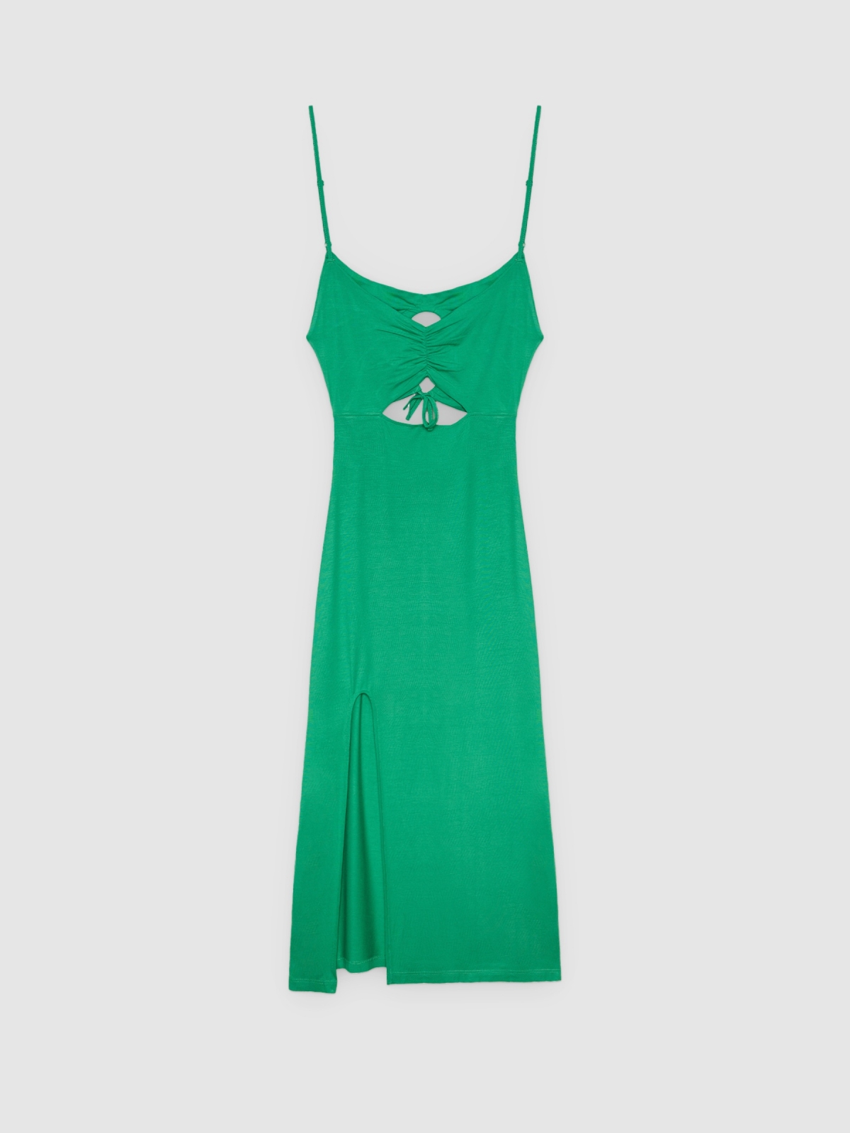 %Pto% Vestido midi escote cut out esmeralda vista frontal