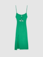 %Pto% Vestido midi decote cut out esmeralda vista frontal