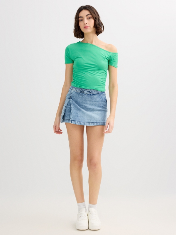Ruched asymmetrical shirt emerald front view