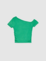 %Pto% Ruched asymmetrical shirt emerald front view