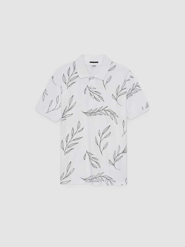  Piqué polo tropical leaves white front view