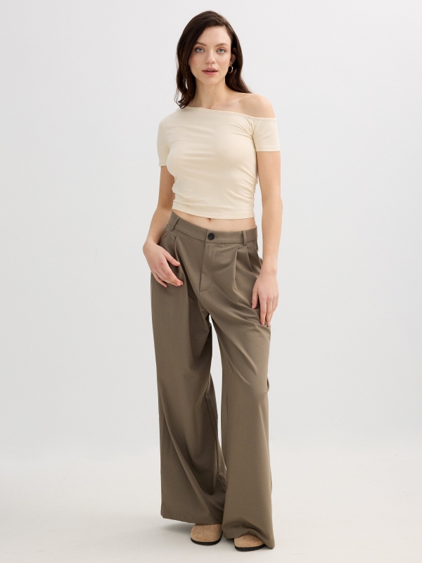 Ruched asymmetrical shirt sand front view