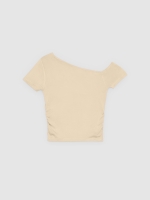 %Pto% Camiseta assimétrica franzida areia vista frontal