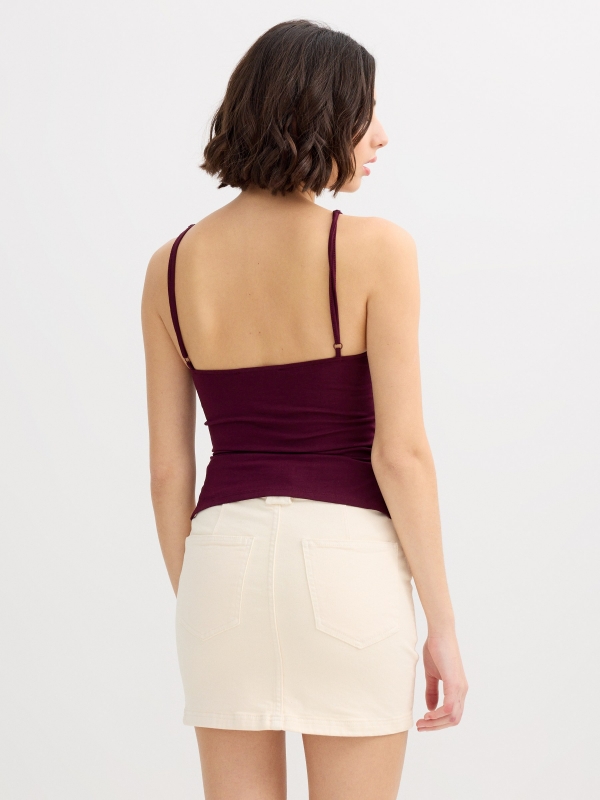 Ruched sweetheart neckline tank top orange middle back view