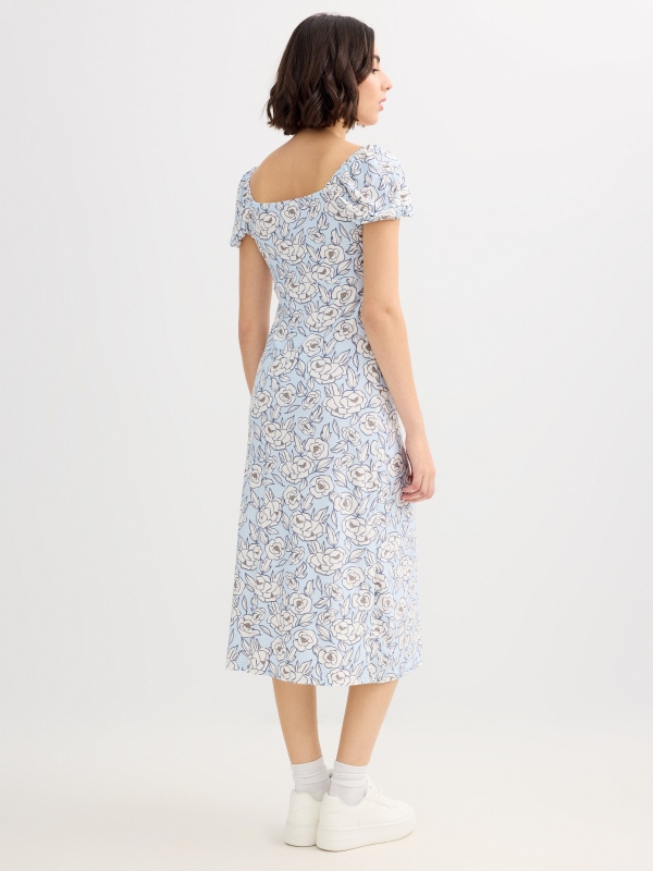 Floral midi dress with slit light blue middle back view