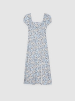 %Pto% Vestido midi floral con abertura azul claro vista frontal