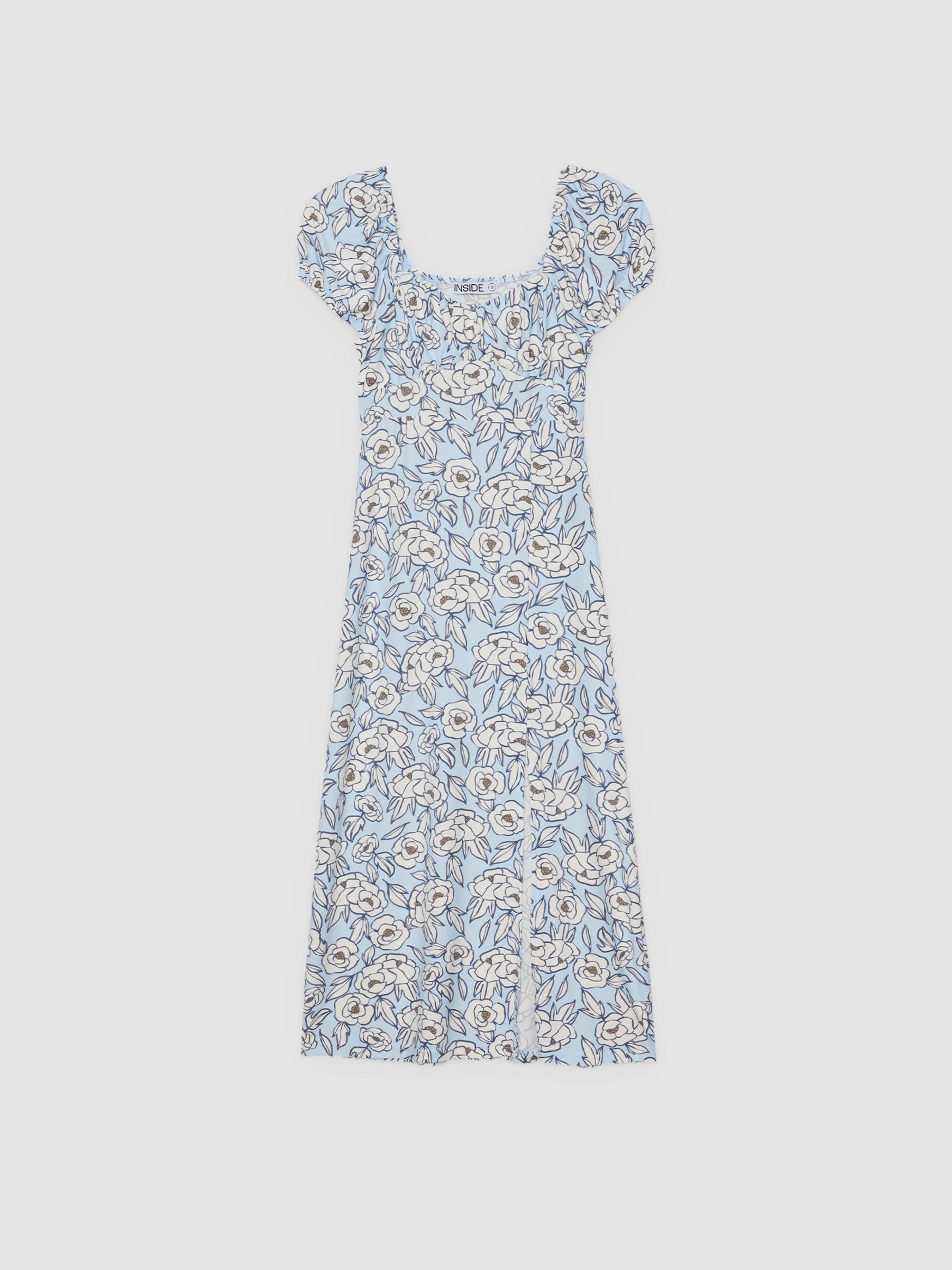 Vestido midi floral con abertura azul claro vista media frontal
