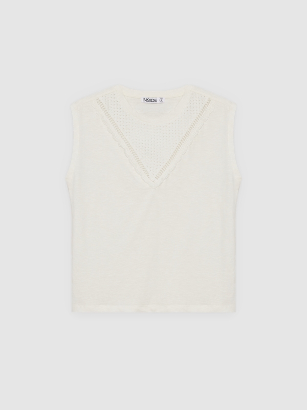  Camiseta flamé sin mangas blanco roto vista frontal