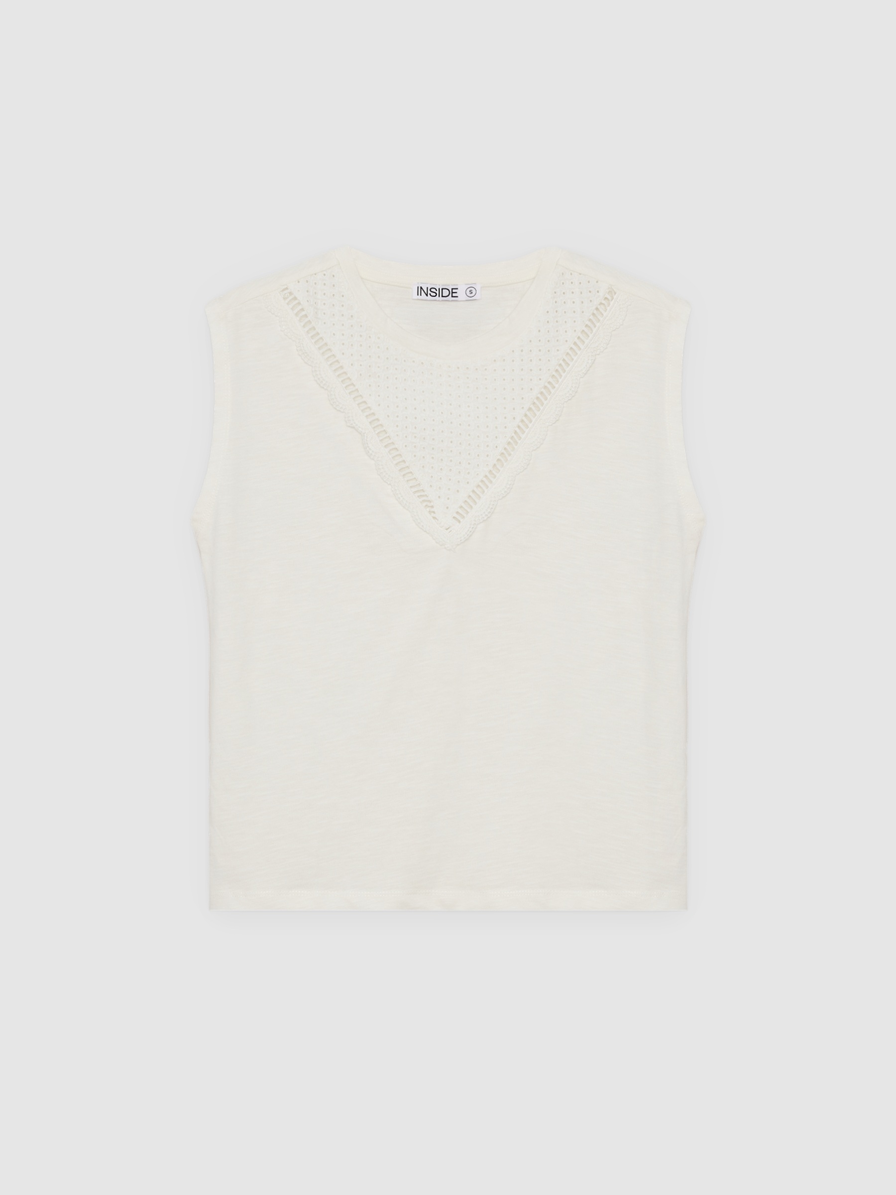 Camiseta flamê sem mangas off white vista meia frontal