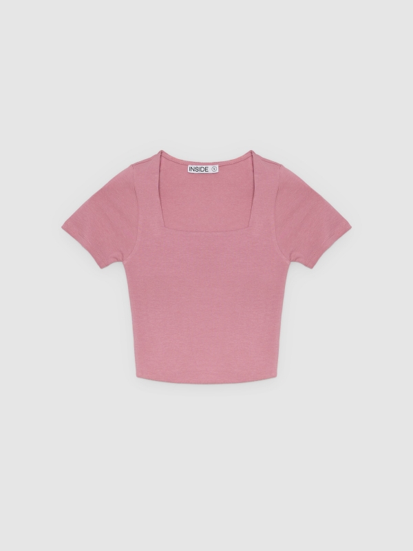  Camiseta cropped viscose decote quadrado púrpura pastel vista frontal
