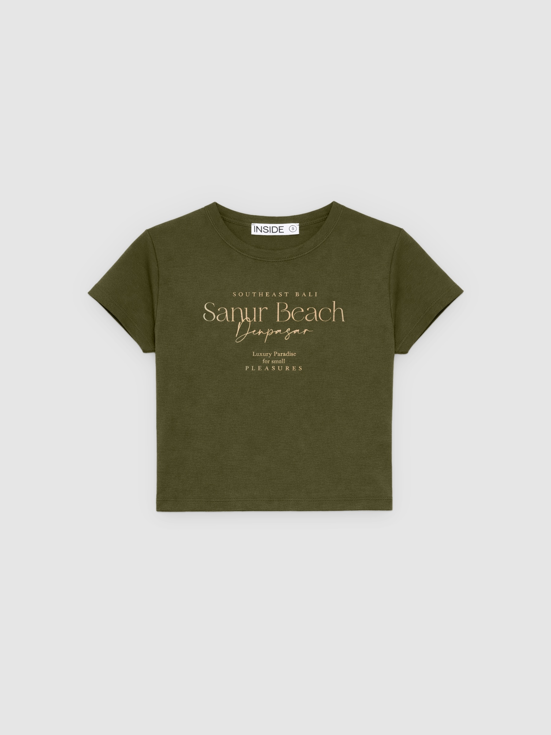 Camiseta slim de viscose cáqui vista meia frontal