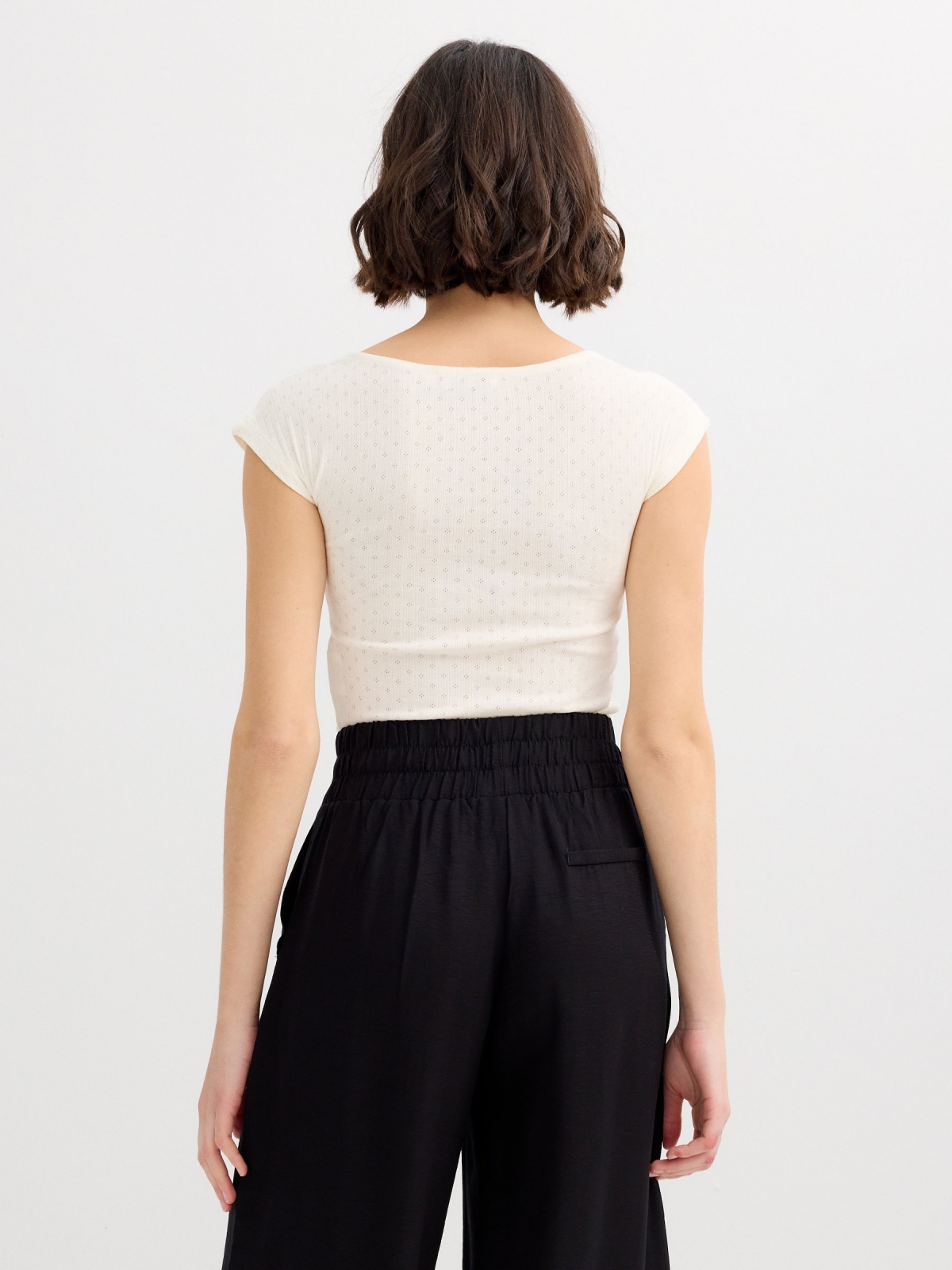 Cotton openwork t-shirt off white middle back view