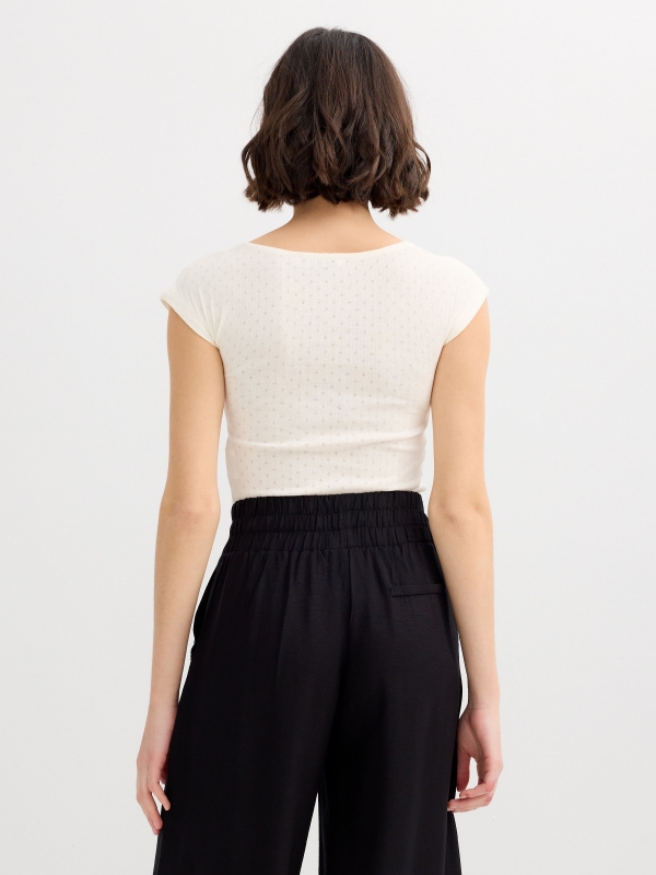 Cotton openwork t-shirt off white middle back view