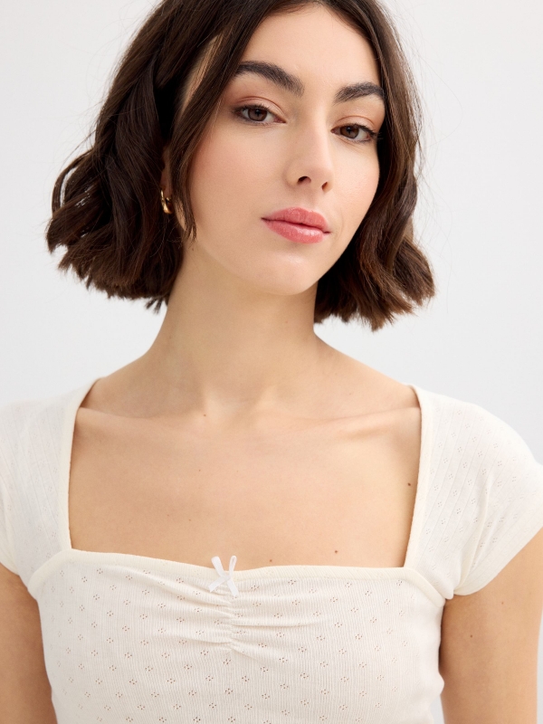 Cotton openwork t-shirt off white detail view