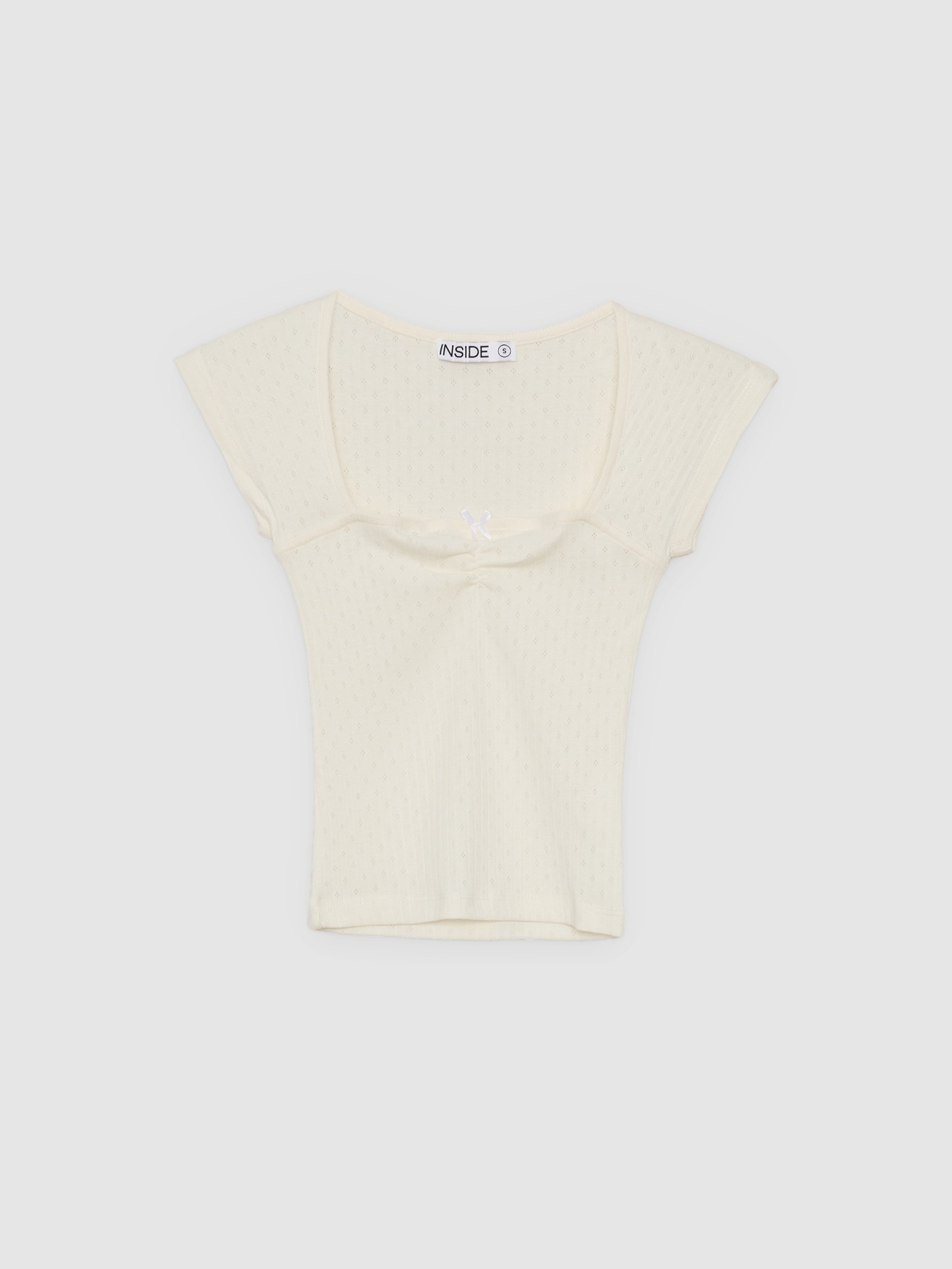 %Pto% Camiseta vazada de algodão off white vista frontal