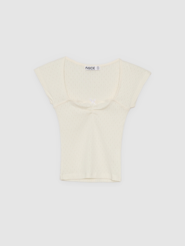  Camiseta calada de algodón blanco roto vista frontal