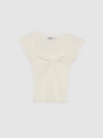 %Pto% Camiseta vazada de algodão off white vista frontal