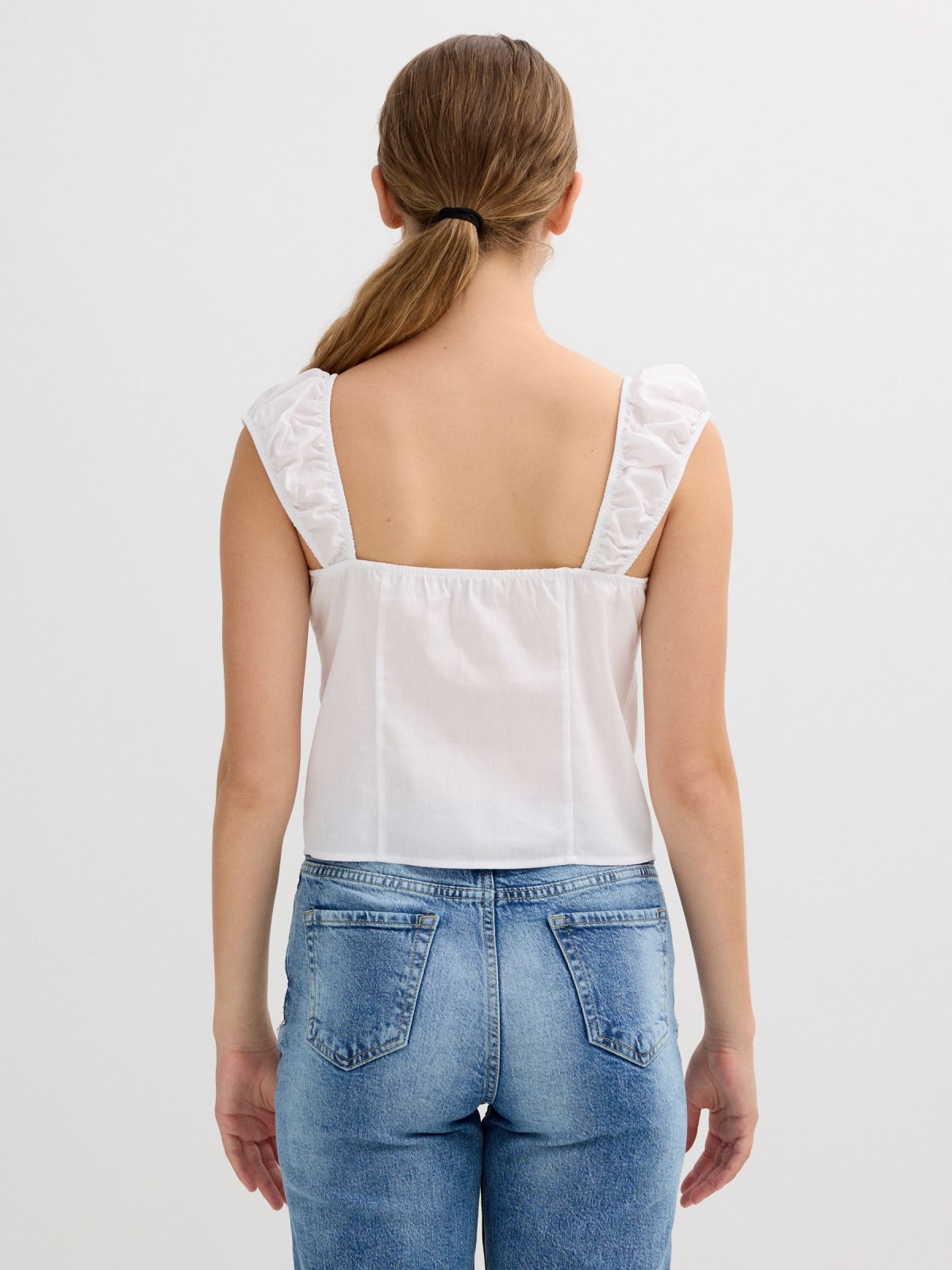 Top with tie straps off white middle back view