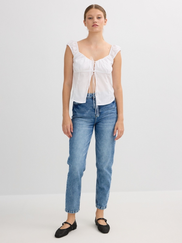 Top with tie straps off white front view