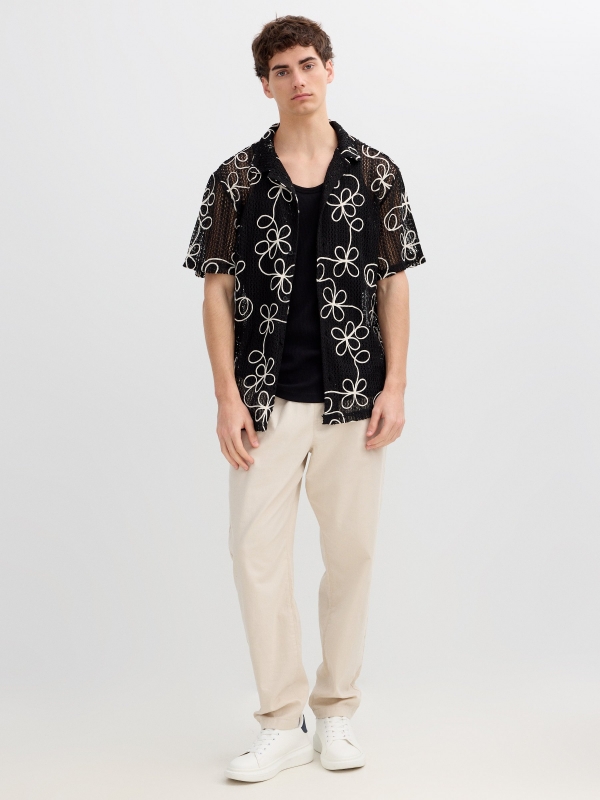 Camisa de punto flores negro vista general frontal