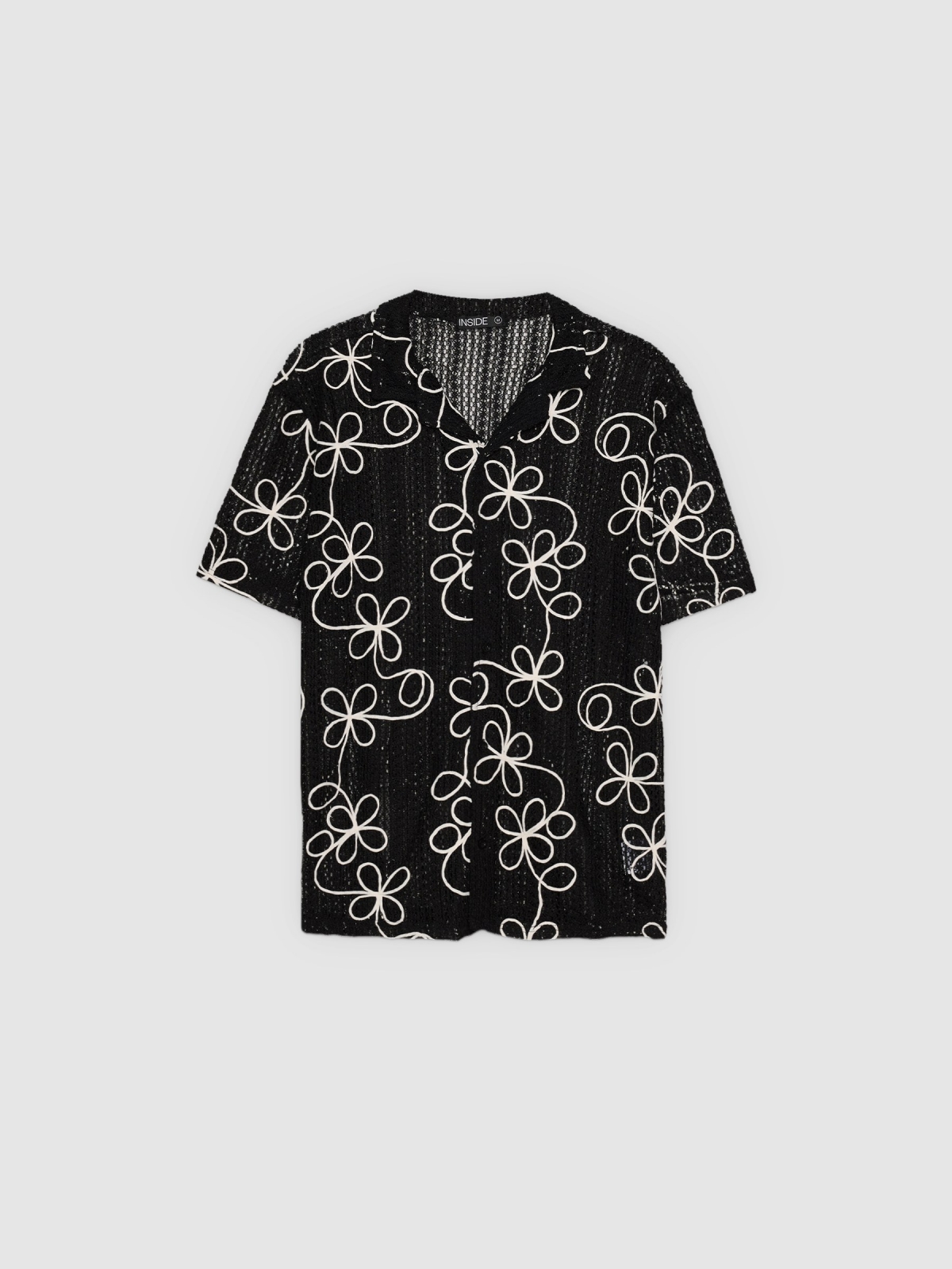 %Pto% Knit floral shirt black front view