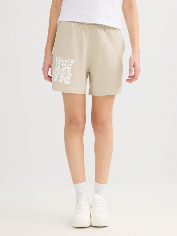 Bermuda lettering felpa taupe vista media trasera