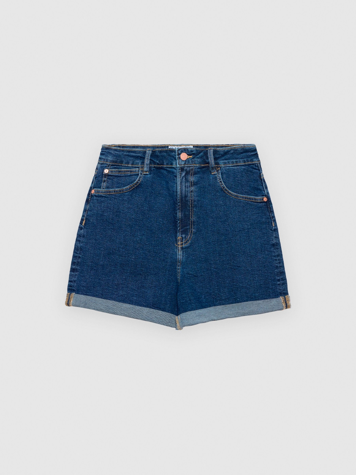 %Pto% Shorts denim tiro alto azul vista frontal