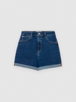 %Pto% Shorts denim tiro alto azul vista frontal