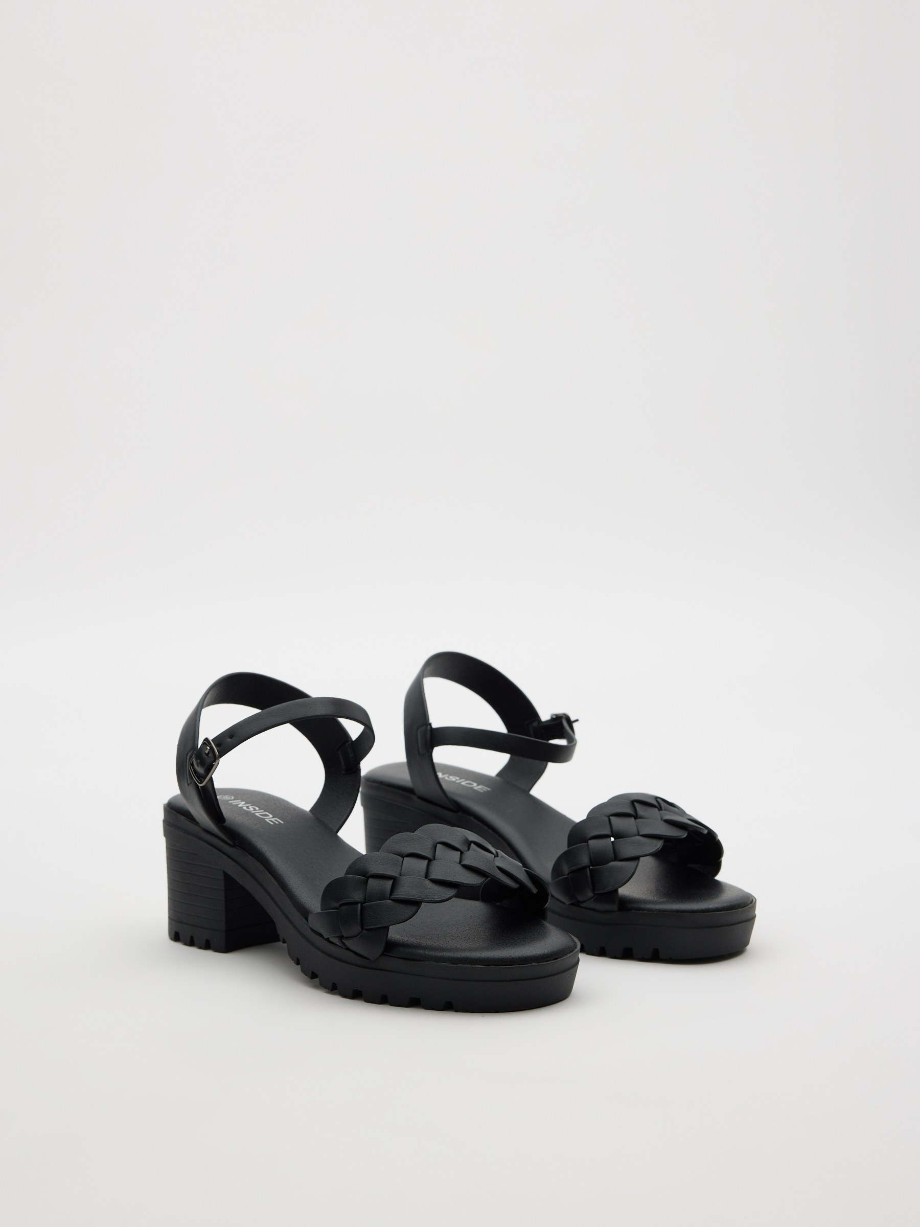 Platform sandals with braided straps black