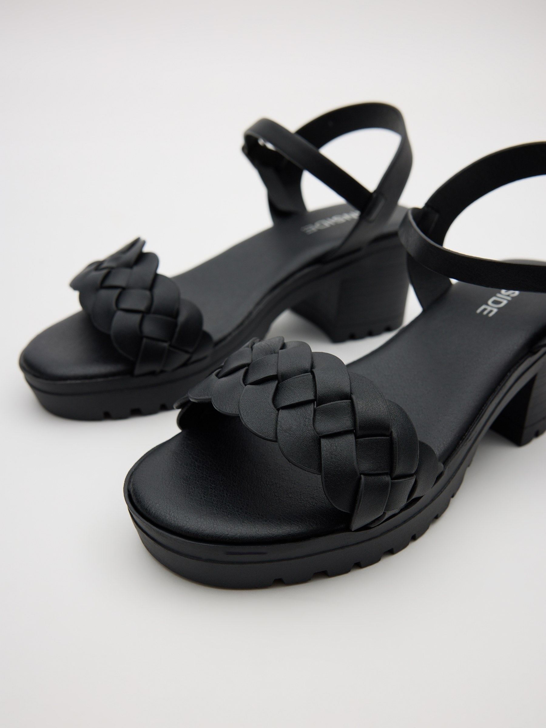 Platform sandals with braided straps black