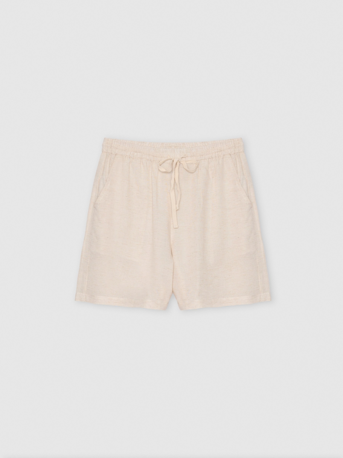 Fluid Bermuda shorts with crochet pocket beige detail view