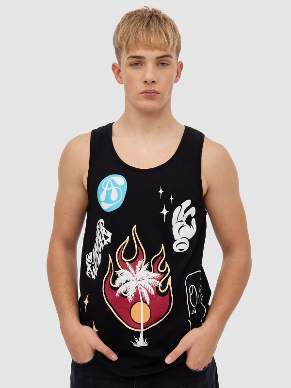 Camisola de alças urbana preto vista meia frontal