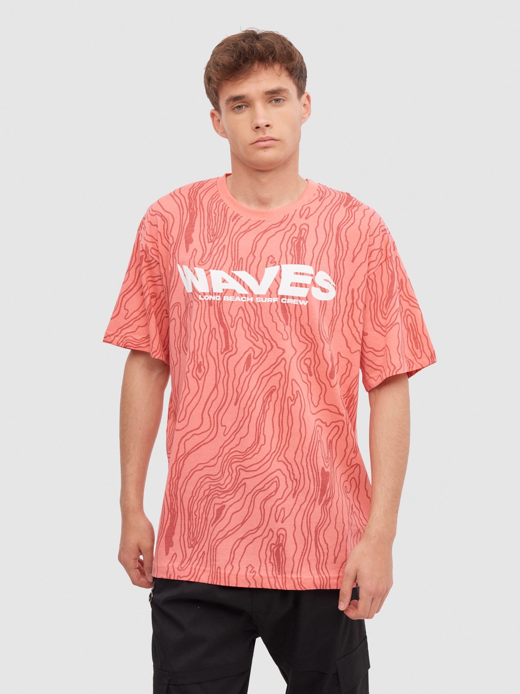 Camiseta allover waves rosa