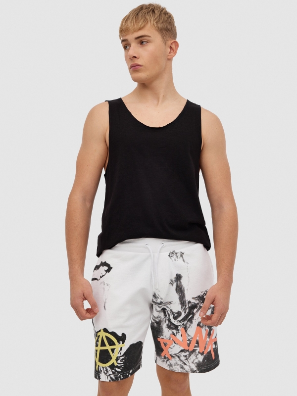 Jogger bermuda graffiti white