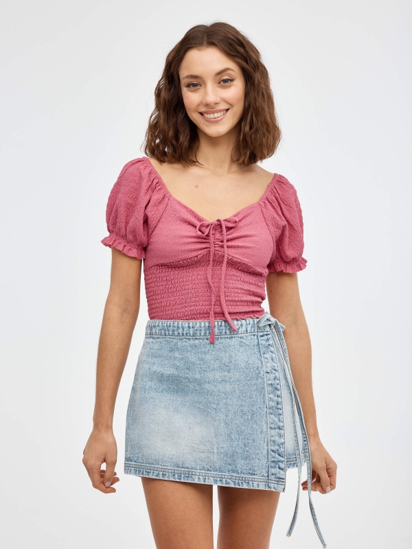 Denim crossover skort blue middle front view