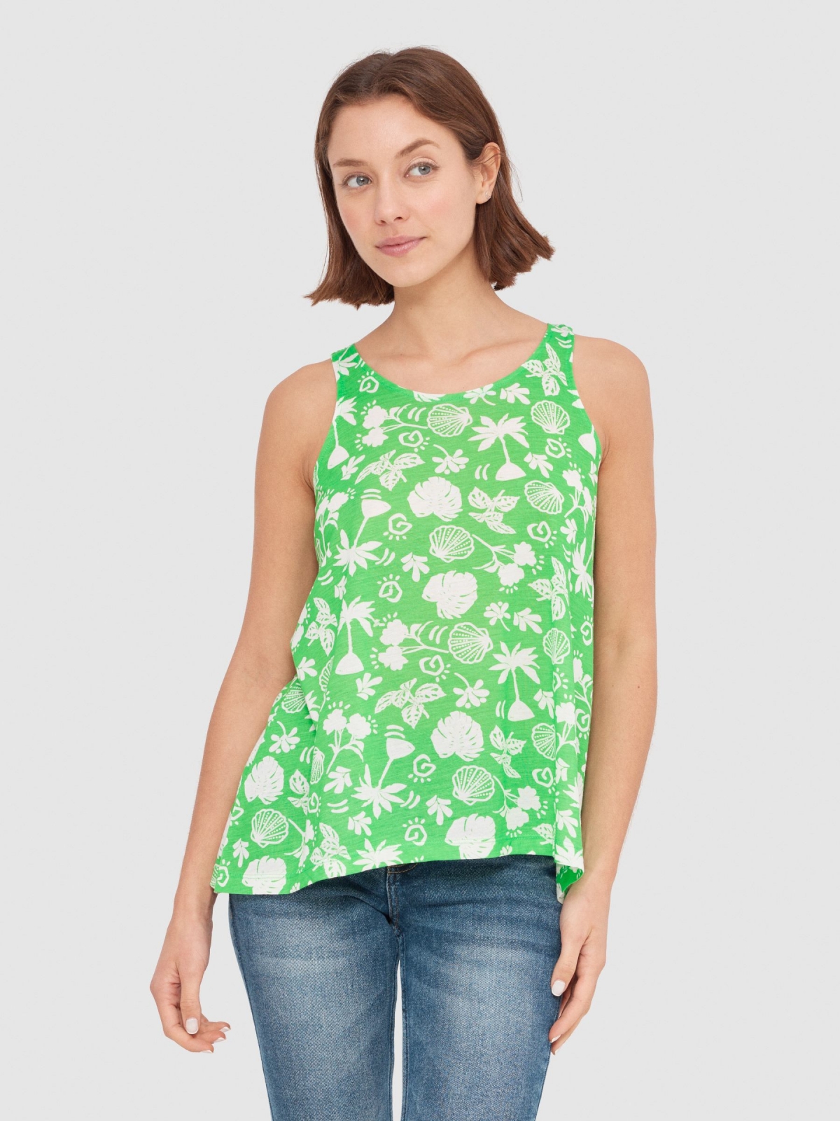 T-shirt fluida com costas abertas menta vista meia frontal