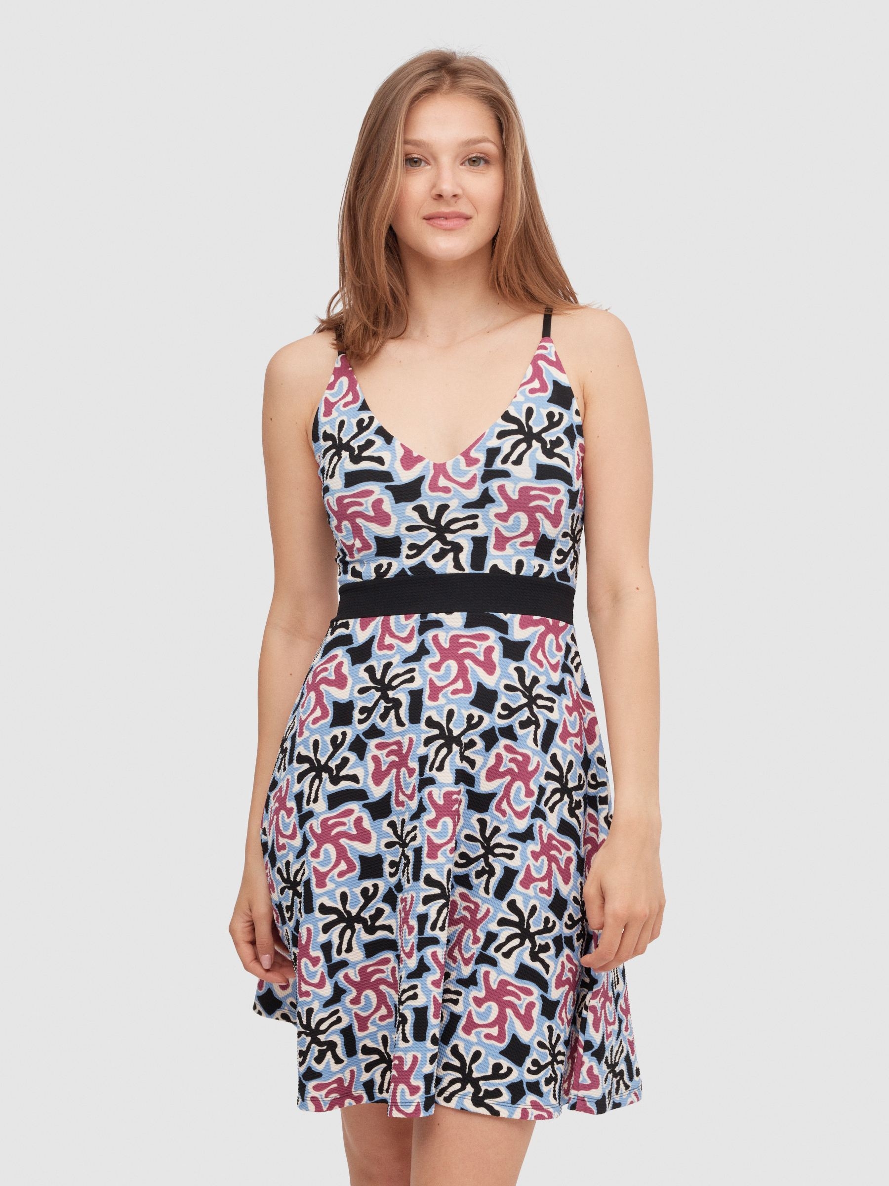 V-neck spaghetti strap sundress multicolor middle front view