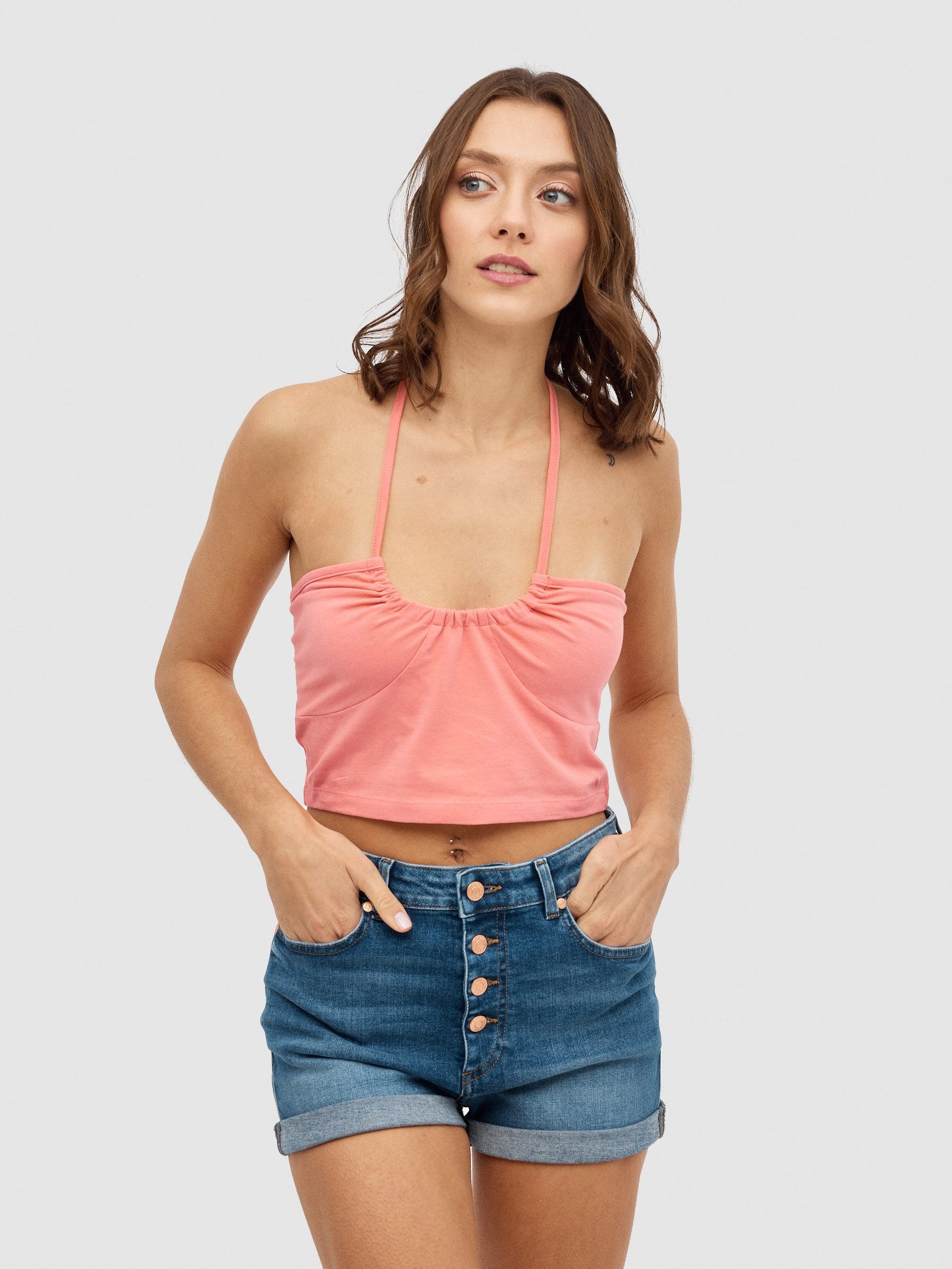 Denim high rise shorts blue middle front view