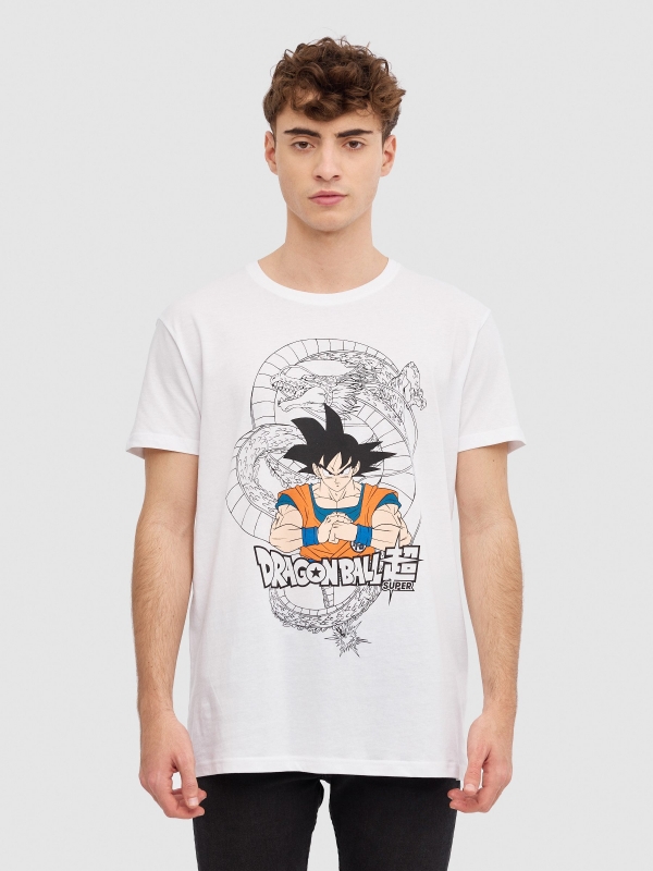 T-shirt Dragon Ball Super branco vista meia frontal