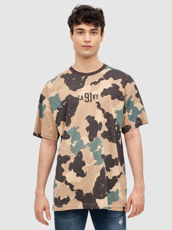 NY camouflage T-shirt sand middle front view